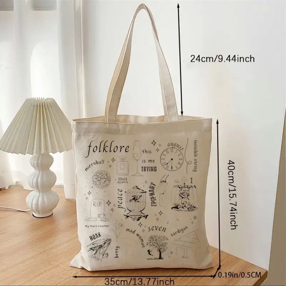 Taylor Swift Folklore Canvas Tote Bag Album Graphic Cream Music Merch - Picture 5 of 5